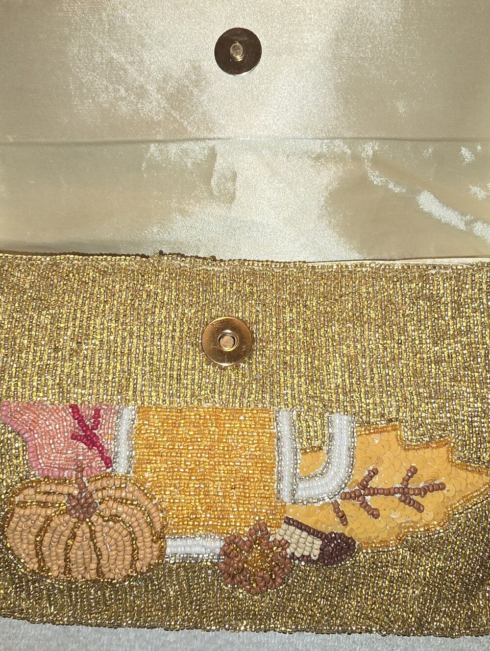 TJ Maxx Viral Autumn Pumpkin Spice Latte Beaded Handbag Gold Metallic  NWT - Picture 12 of 15